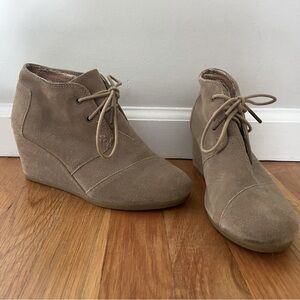 TOMS wedged tie up ankle bootie